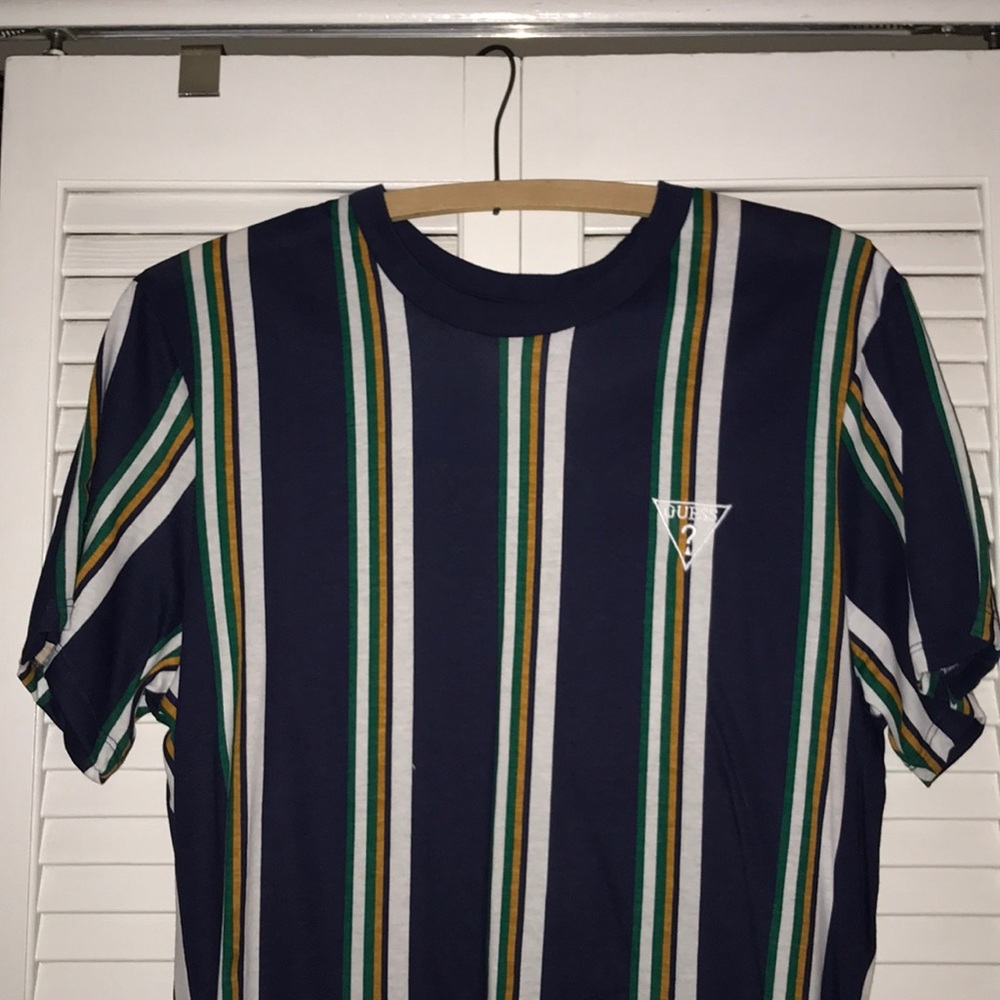 Guess Mens Striped Logo T-Shirt